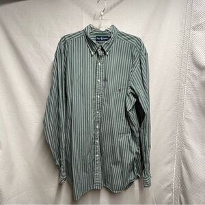 Ralph Lauren Green Strip Casual Button Down Shirt‎ XLT